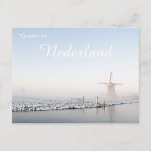 Carte Postale Moulin à vent dans la neige en hiver 'groeten' car