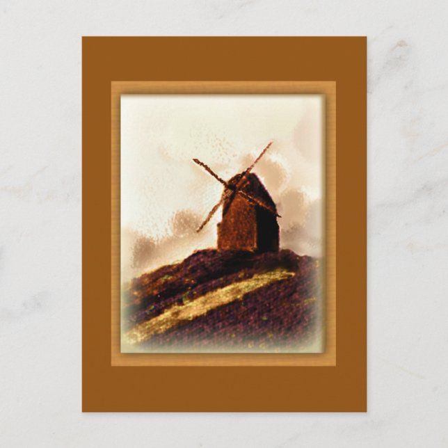 Carte Postale Moulin à vent européen Sepia (Devant)