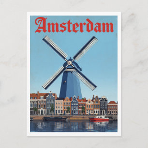 Carte Postale Moulin à vent néerlandais et scène de canal Amster
