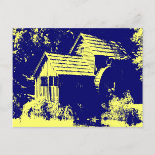 Carte Postale Moulin bleu marine et jaune