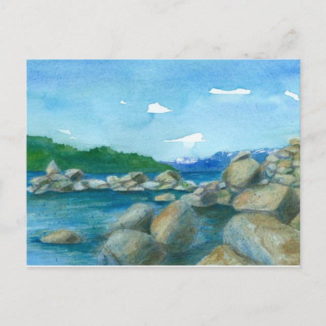 Carte Postale Mountain Lake Rocks Aquarelle Paysage peinture (Devant)