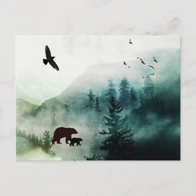Carte Postale Mountain Landscape Bears Birds Forest (Devant)