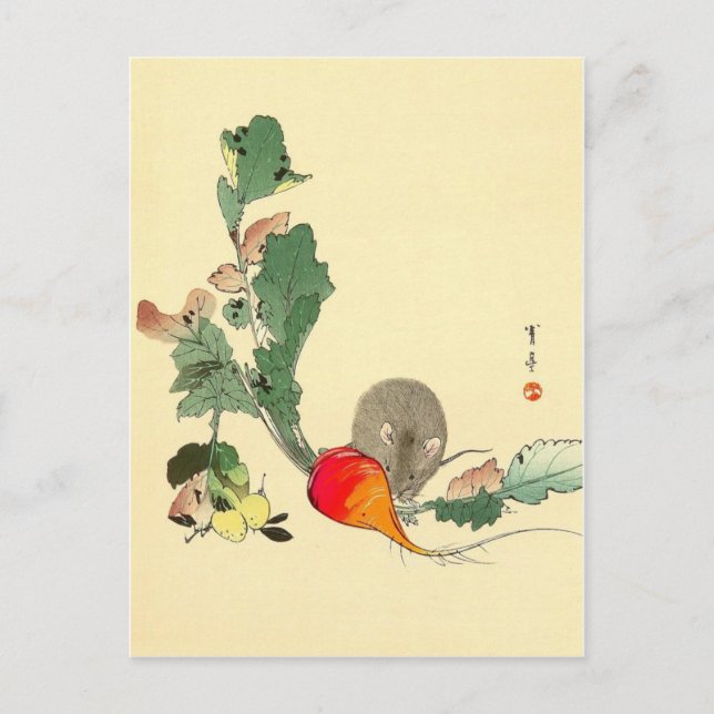 Carte Postale Mouse and Red Radish, peinture japonaise c.1800 (Devant)