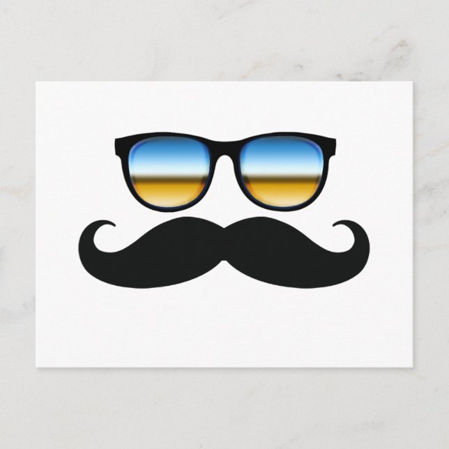 Carte Postale Moustache Cool sous Lunettes de Soleil (Devant)