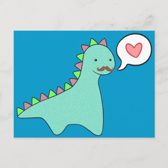 Carte Postale Moustache de dinosaure Bleu (Devant)