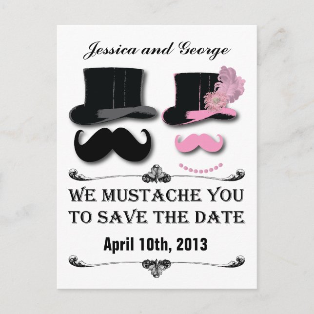 Carte postale Moustache et Chapeau Haut de Forme p (Devant)