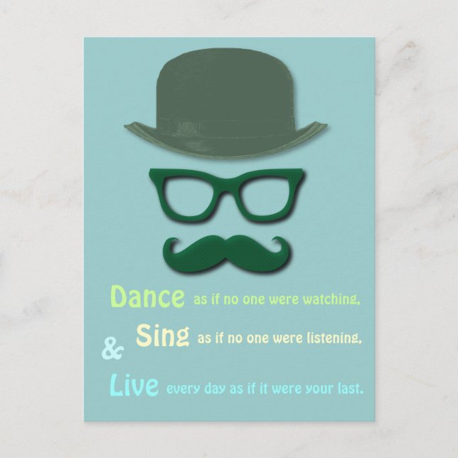 Carte Postale moustache verte, lunettes et casquette derby (Devant)
