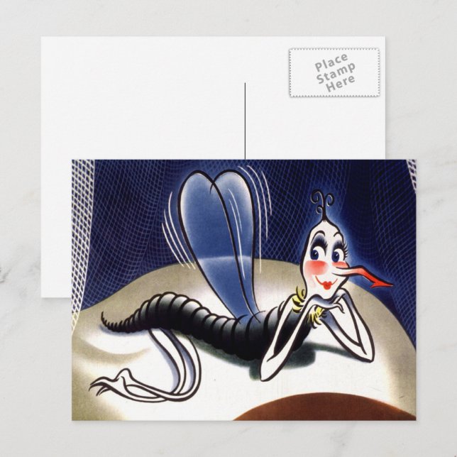 Carte Postale Moustique Madame Paludisme Vintage (Devant / Derrière)