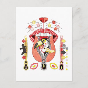 Carte Postale Mouth zipper exit and entrance