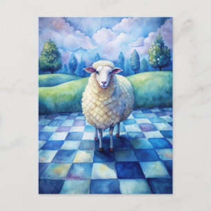Carte Postale Mouton à carreaux bleus vérifiant son ami