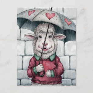 Carte Postale Mouton mignon avec parapluie