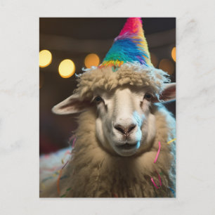 Carte Postale Moutons à une fête d'anniversaire colorée et drôle
