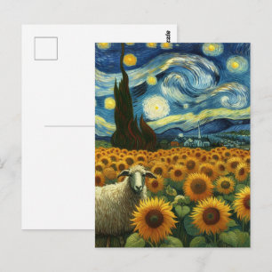 Carte Postale Moutons dans le terrain de tournesol A Faux Van Go