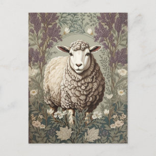Carte Postale Moutons Élégants Fond de Fleur de Lavande