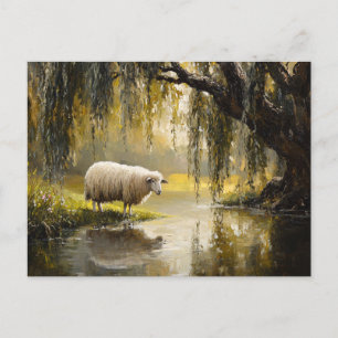 Carte Postale Moutons Sous Une Peinture D'Arbre Saule