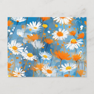 Carte Postale Mouvement fleur sauvage en Lavage bleu doux