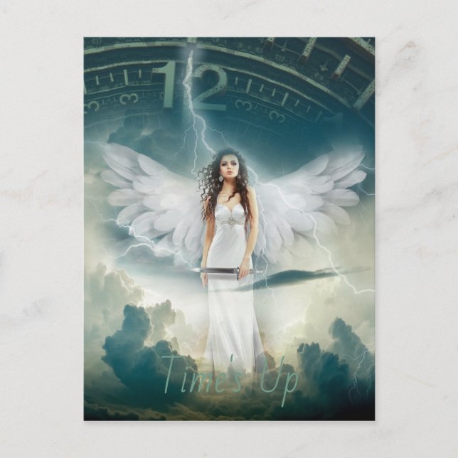 Carte Postale Mouvement Time's Up Female Angel Wings Horloge (Devant)