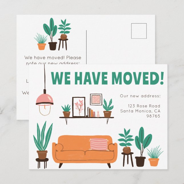 Carte Postale Moving Faire-part Adresse Cute Living Room Canapé (Devant / Derrière)