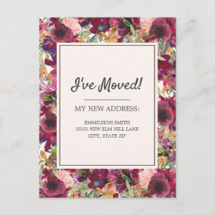 Carte Postale Moving Faire-part Bourgogne Blush Rose Floral
