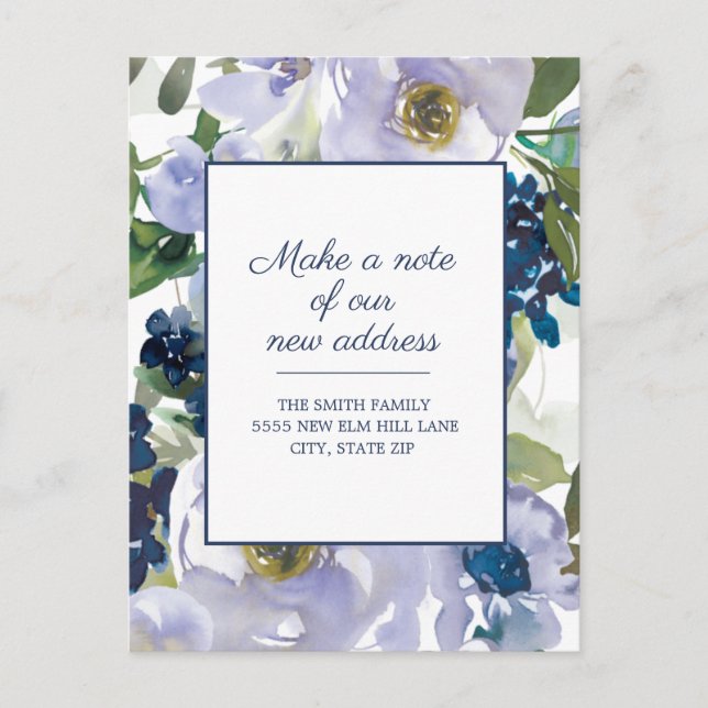 Carte Postale Moving Faire-part Dusty Blue Aquarelle Floral (Devant)