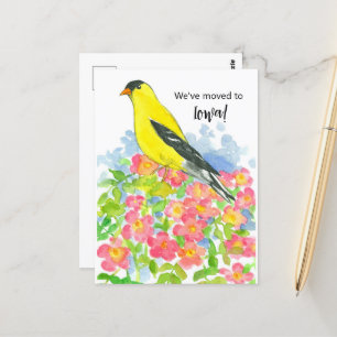 Carte Postale Moving Faire-part Iowa Goldfinch Prairie Roses