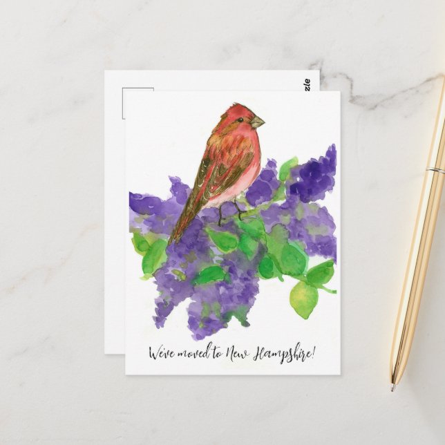 Carte Postale Moving Faire-part New Hampshire Finch Lilac (Devant/Arrière en situation)