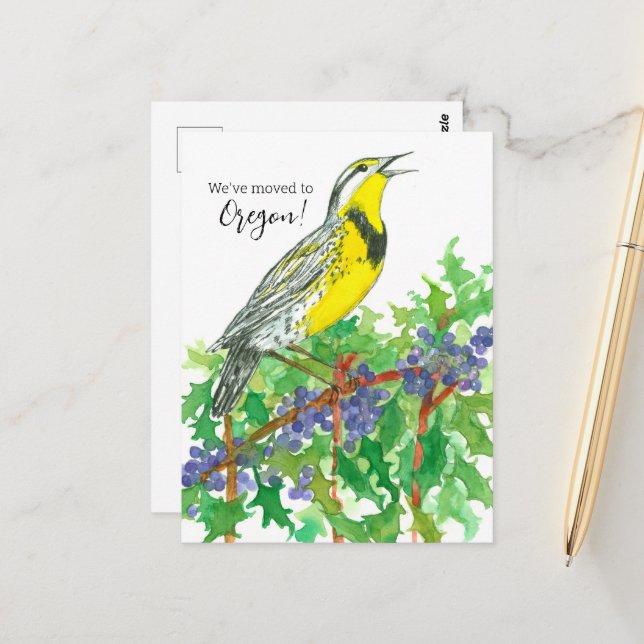 Carte Postale Moving Faire-part Oregon Meadowlark Grape (Devant/Arrière en situation)