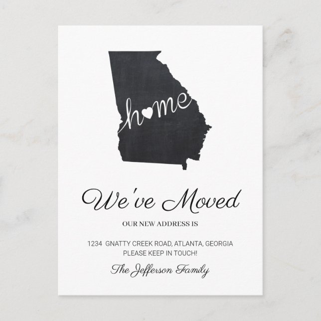 Carte postale Moving Georgia Chalkboard State Map (Devant)