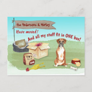 Carte Postale Moving mignon Boxer Chien Notre nouvelle adresse  