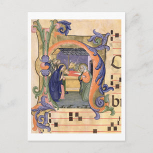 Carte Postale Ms 571 f.6r Historié le "H" initial décrivant le