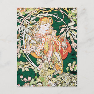 Carte Postale Mucha Art Nouveau : Une Femme Daisée