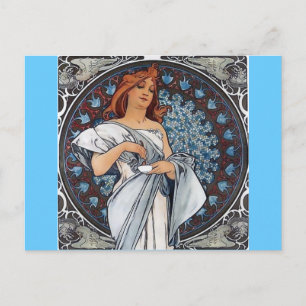 Carte Postale Mucha art robe blanche femme cuillère tasse