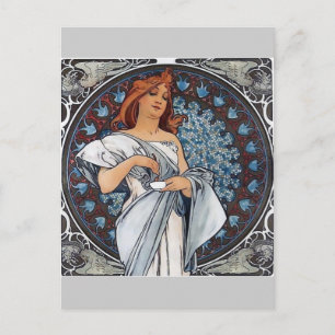 Carte Postale Mucha art robe blanche femme cuillère tasse