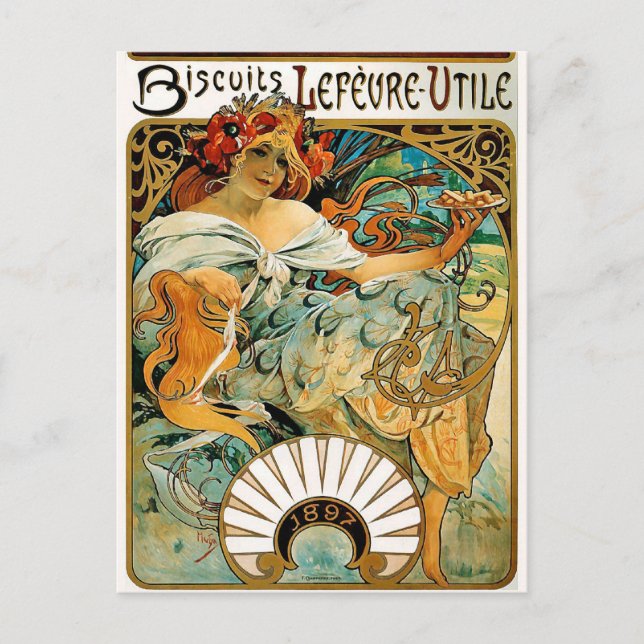 Carte postale : Mucha - Biscuits Lefevre Utile (Devant)