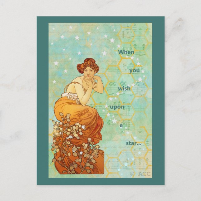 Carte Postale Mucha Femme Quand Vous Voulez Sur Une Étoile (Devant)