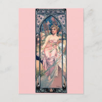 Mucha femme rose robe romantique art déco dame
