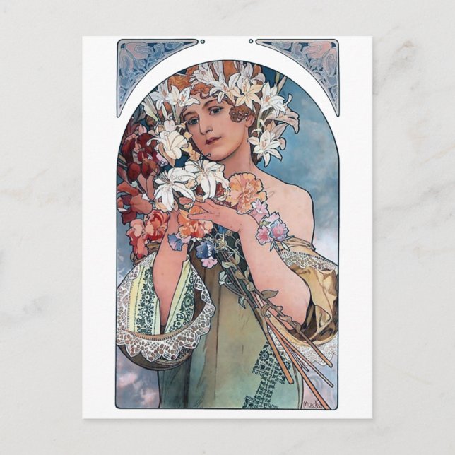 Carte Postale mucha llies cadeau art déco (Devant)