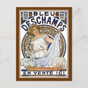 Carte Postale Mucha - Nouveau - Jour de lavage? ! - Bleu Descham