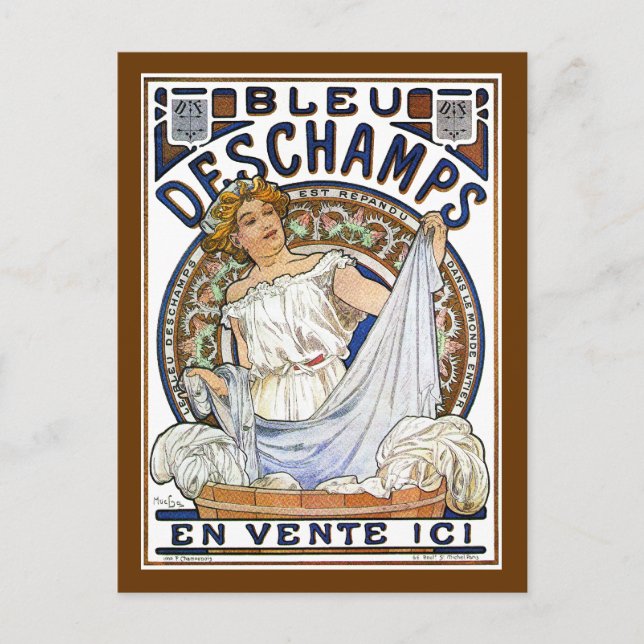 Carte Postale Mucha - Nouveau - Jour de lavage? ! - Bleu Descham (Devant)