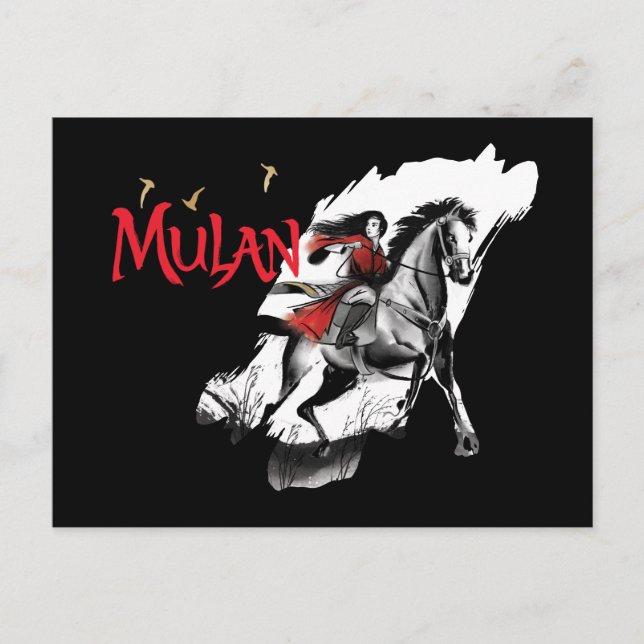 Carte Postale Mulan Riding Black Vent Aquarelle Art (Devant)