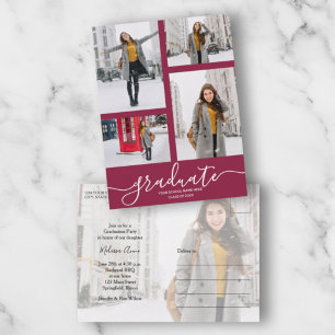 Carte Postale Multi Photo Maroon Graduation Party