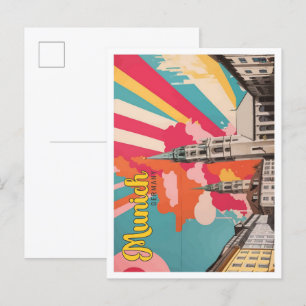 Carte Postale Munich Allemagne Pop Art Voyage Illustration
