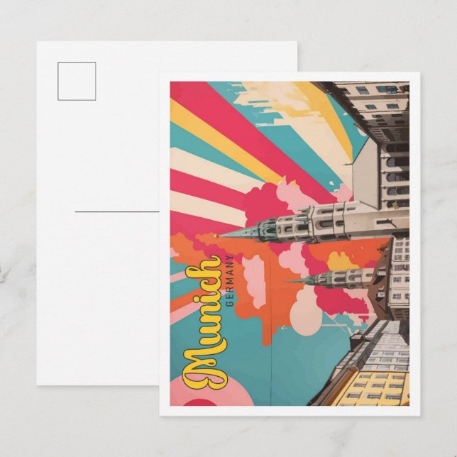 Carte Postale Munich Allemagne Pop Art Voyage Illustration (Devant / Derrière)