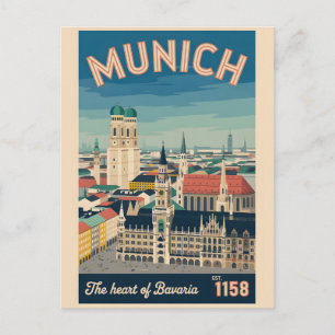Carte Postale Munich Allemagne Rétro Ciel Cityscape Voyage