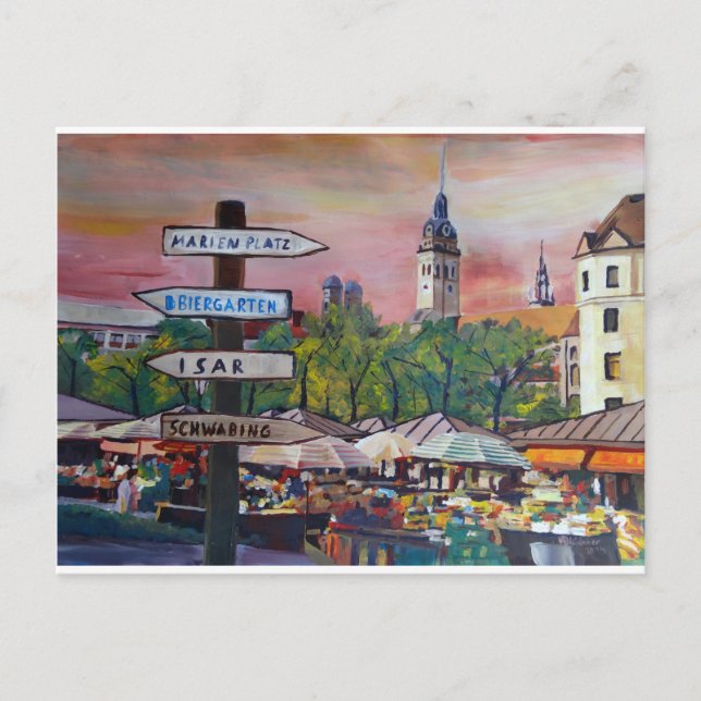 Carte Postale Munich Bavière Viktualienmarkt avec des panneaux i (Devant)