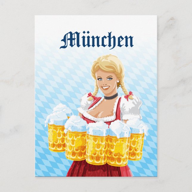 Carte Postale Munich Dirndl Witress Beer Stein (Devant)
