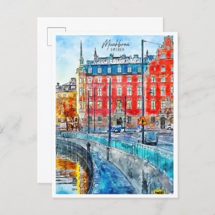 Carte Postale Munkbron Suède vintage voyage aquarelle
