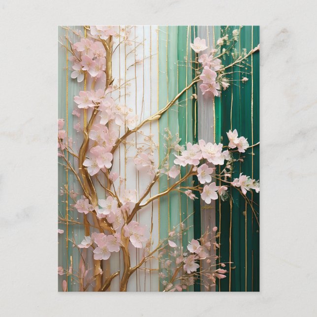 Carte Postale Mur de fleurs de cerisiers (Devant)