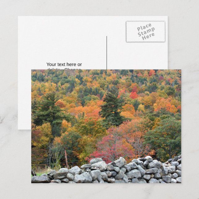 Carte Postale Mur de pierre de feuilles d'automne Personnalisé (Devant / Derrière)