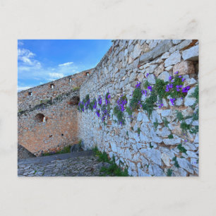 Carte Postale Mur En Briques Avec Fleurs Violettes Nauplie Grèce